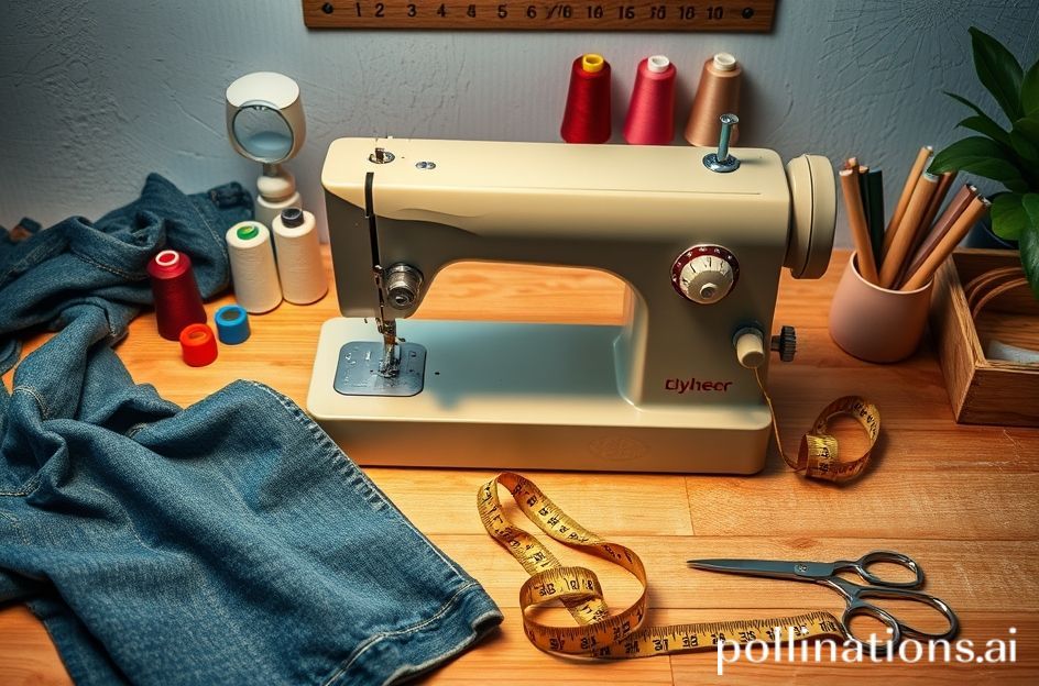 Studio jahit dengan mesin & bahan denim