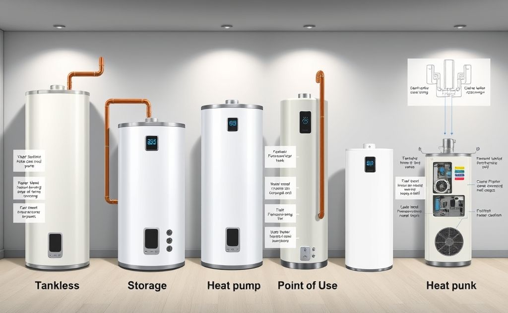A side-by-side comparison of different water heater types.