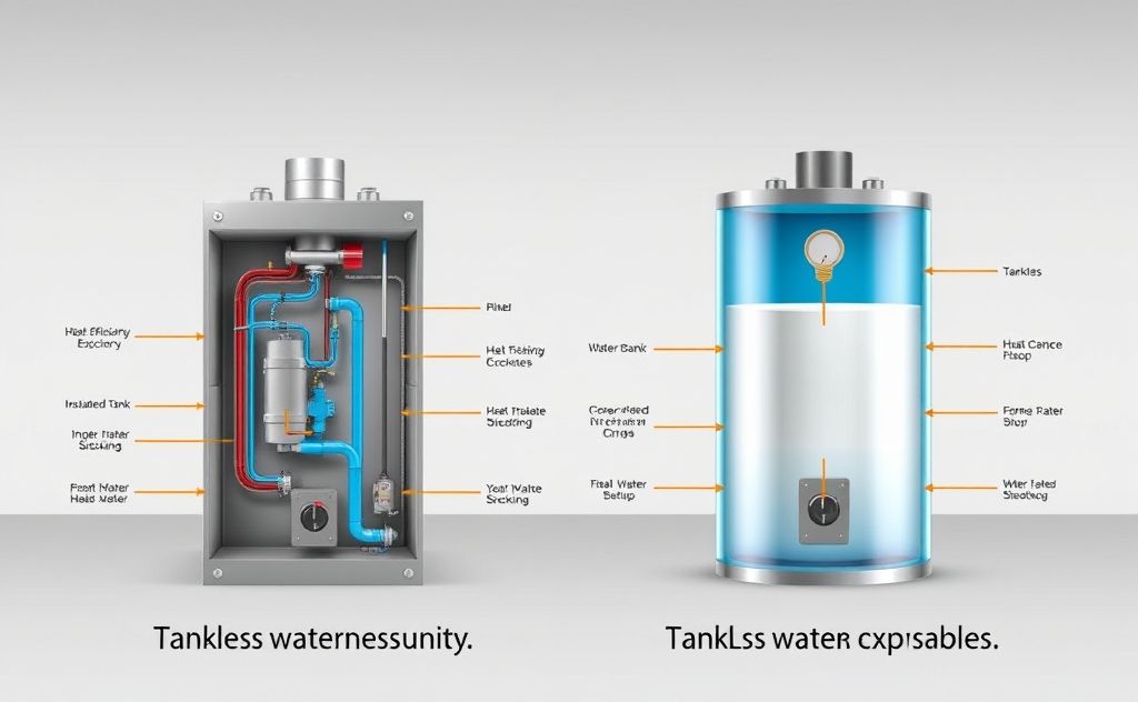 A side-by-side comparison of tankless and tank water heaters.