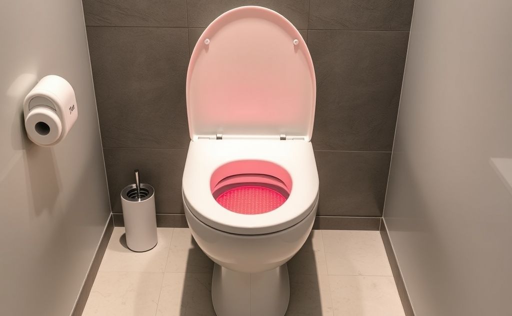 A sleek battery-powered heated toilet seat in a modern bathroom setting.