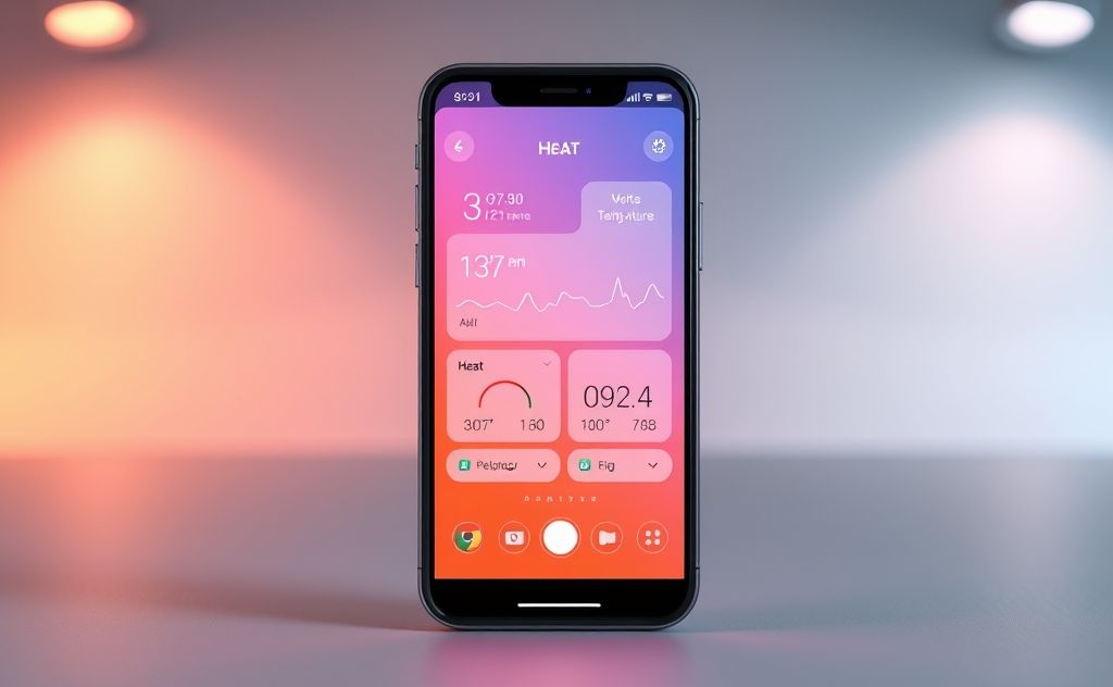 A smartphone displaying a heat monitoring app interface.