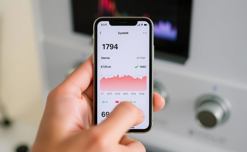 A smartphone displaying system heat metrics on a digital screen.
