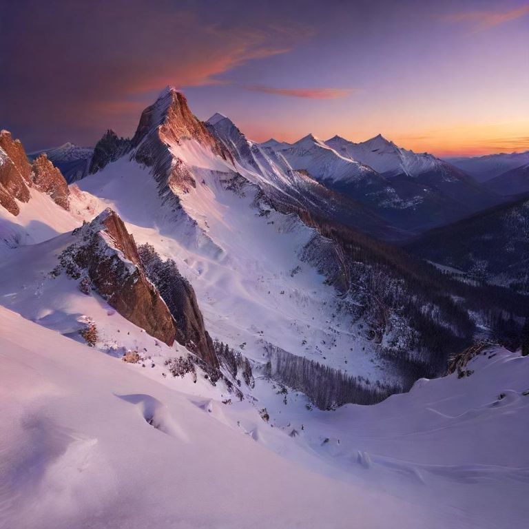 Ski image generated from prompt: snowy mountain landscape at sunset