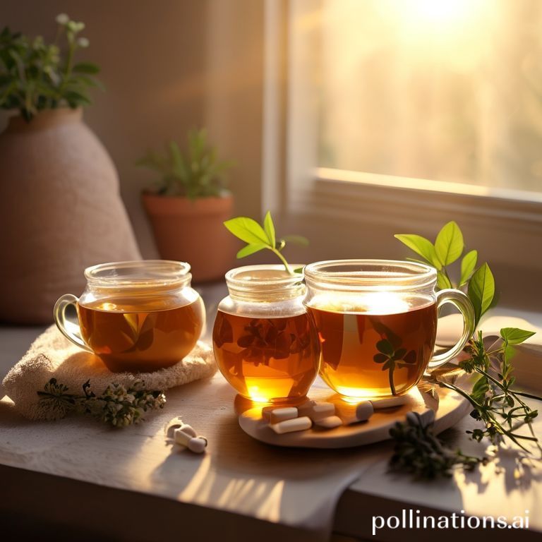 Routine benessere con tisana e integratori in luce morbida