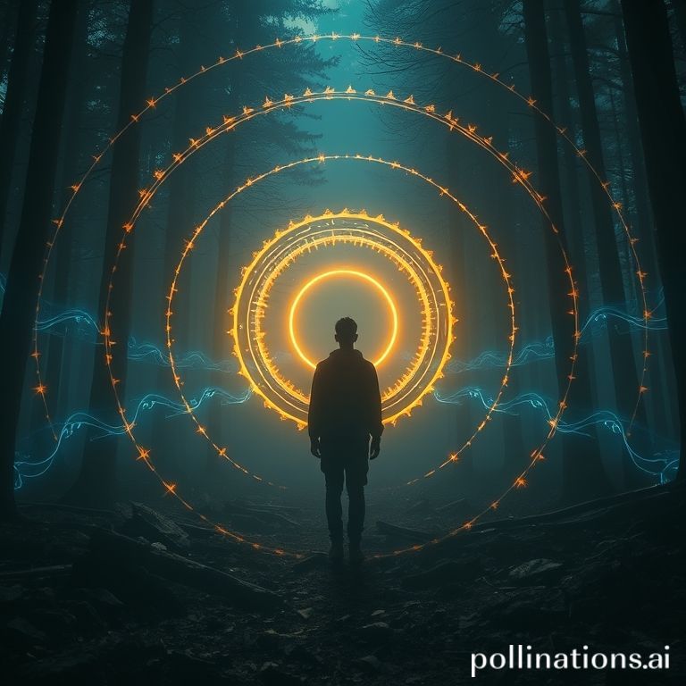 音の輪と共鳴する修行者（スピリチュアル・ダーク・シネマティック）