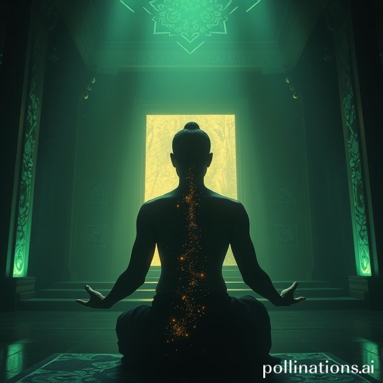 呼吸と姿勢を整える修行者（スピリチュアル・ダーク・シネマティック）