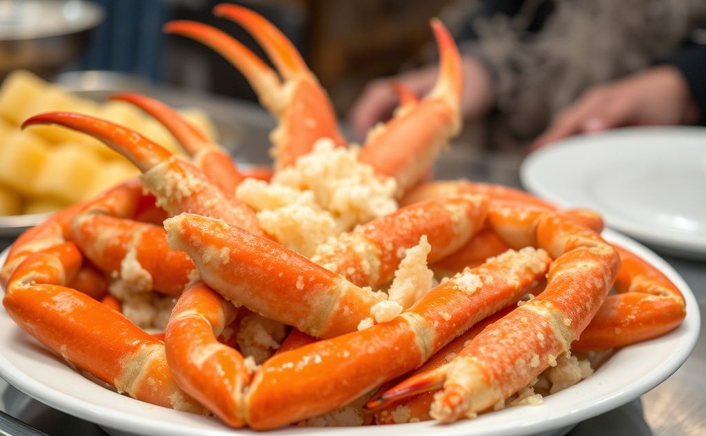 A steaming plate of king crab legs ready to be enjoyed.