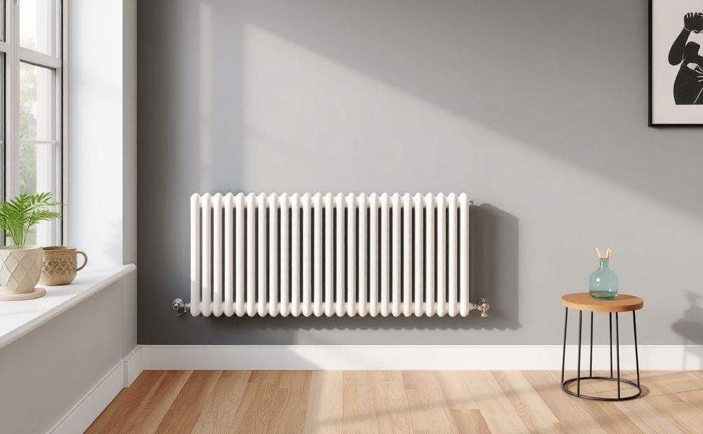 A stylish hydronic radiator in a modern interior setting