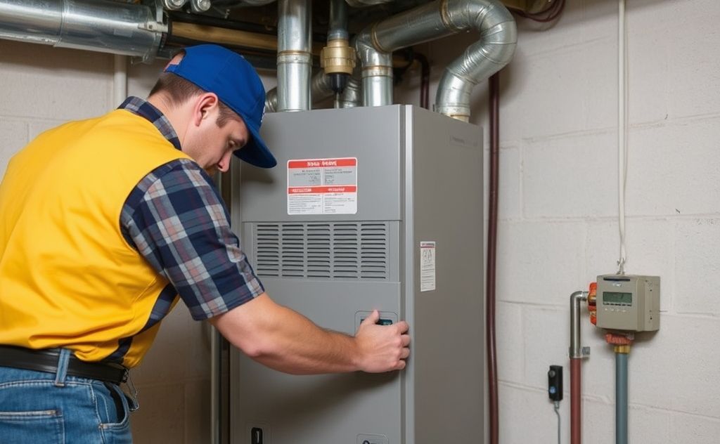 A technician repairing a commercial heating system in Murfreesboro.