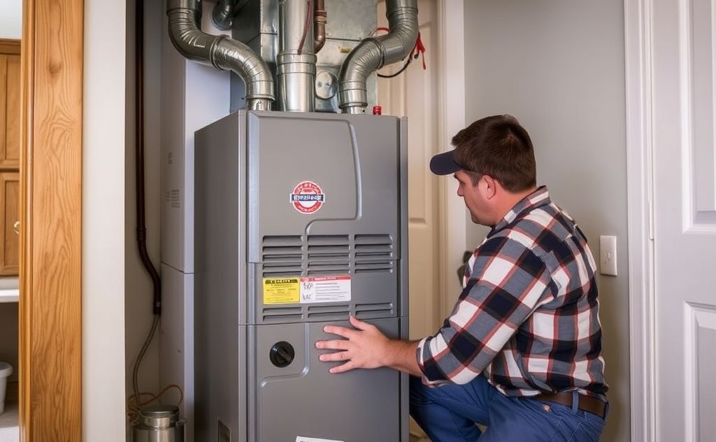 A technician repairing a furnace in a Colorado home.