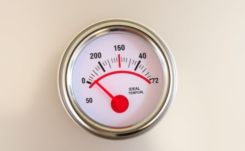A thermometer displaying an ideal temperature range for heating.