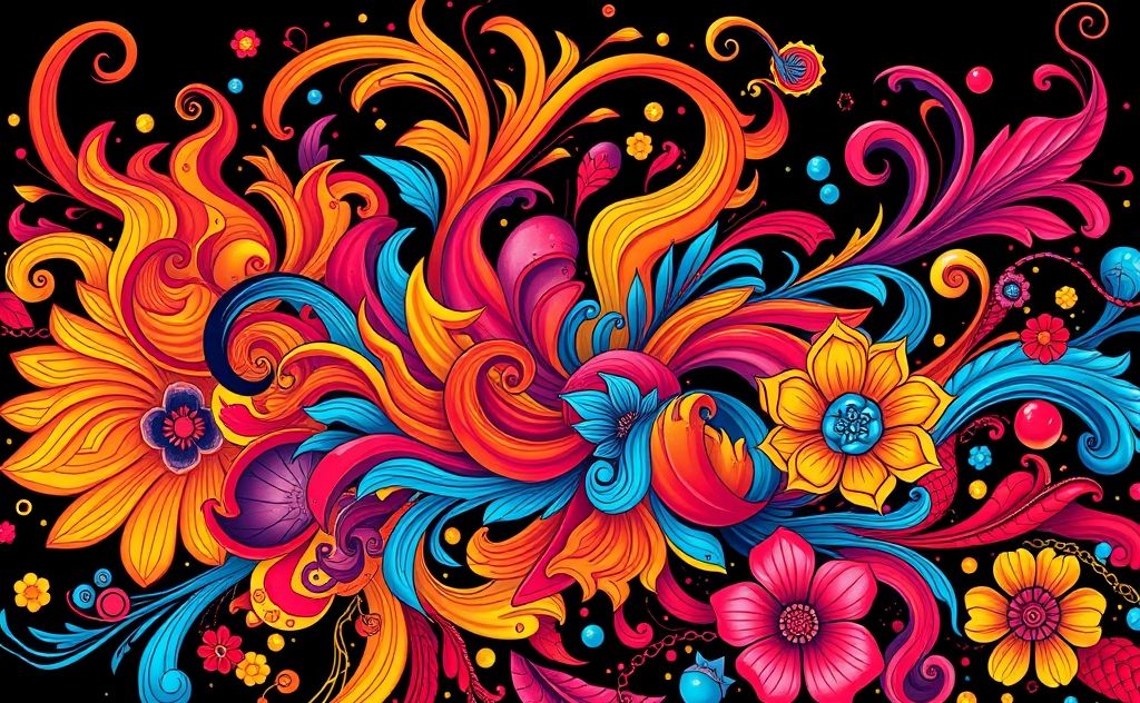 A vibrant heat transfer design showcasing various custom patterns.