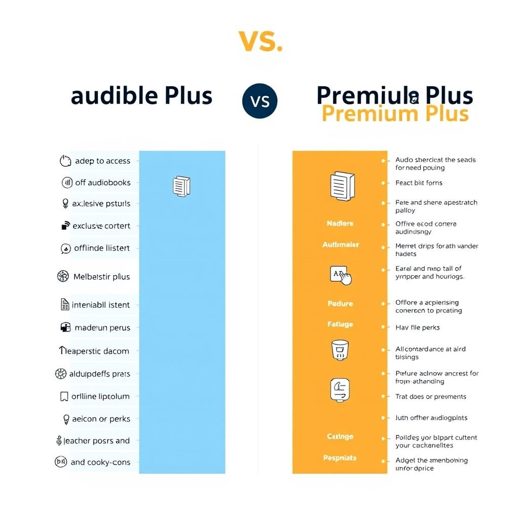 Visual comparison of Audible Plus vs Premium Plus features