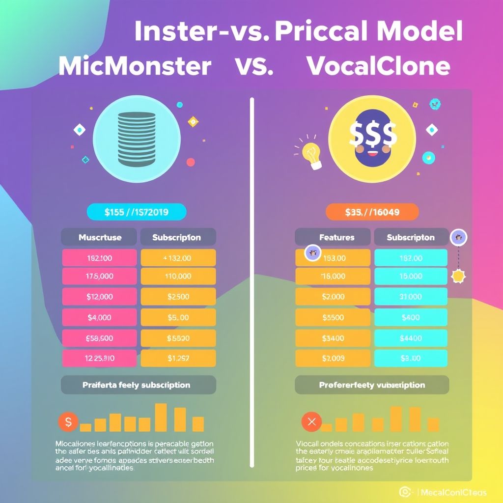 Visual comparison of Micmonster vs VocalClone AI pricing models