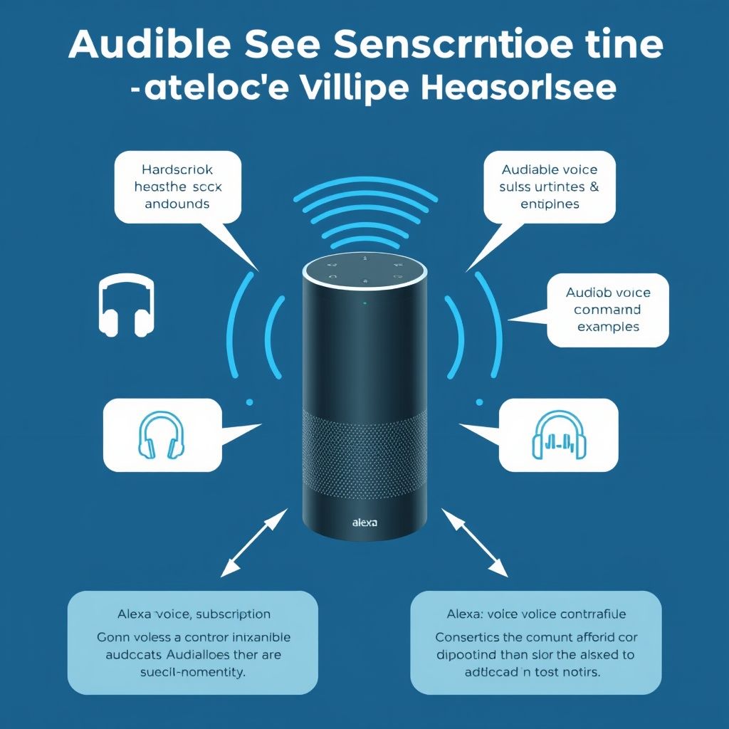 Visual explanation of audible subscription and alexa voice commands and controls