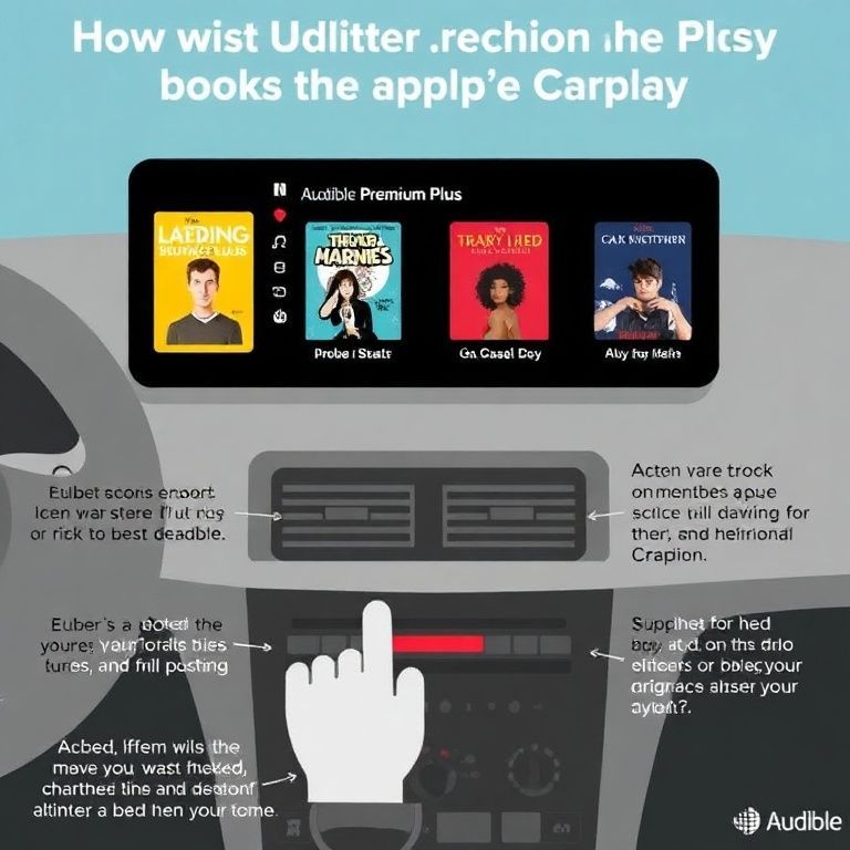 Visual explanation of how to listen to audible premium plus books on apple carplay