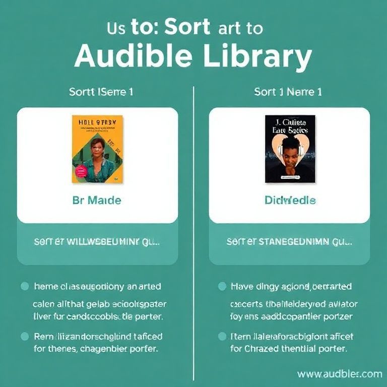 Visual explanation of how to sort audible library by genre or author name