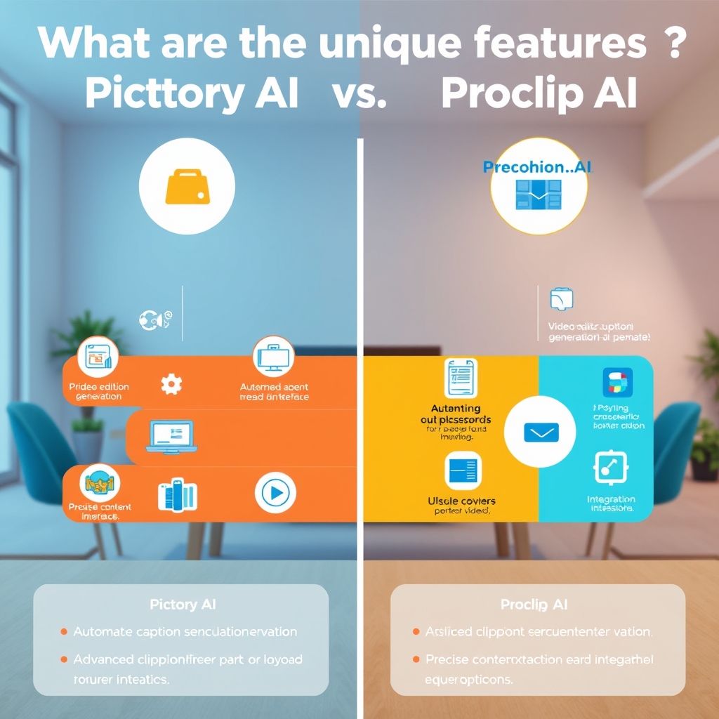 Visual explanation of What are the unique features of Pictory AI versus ProClip Ai