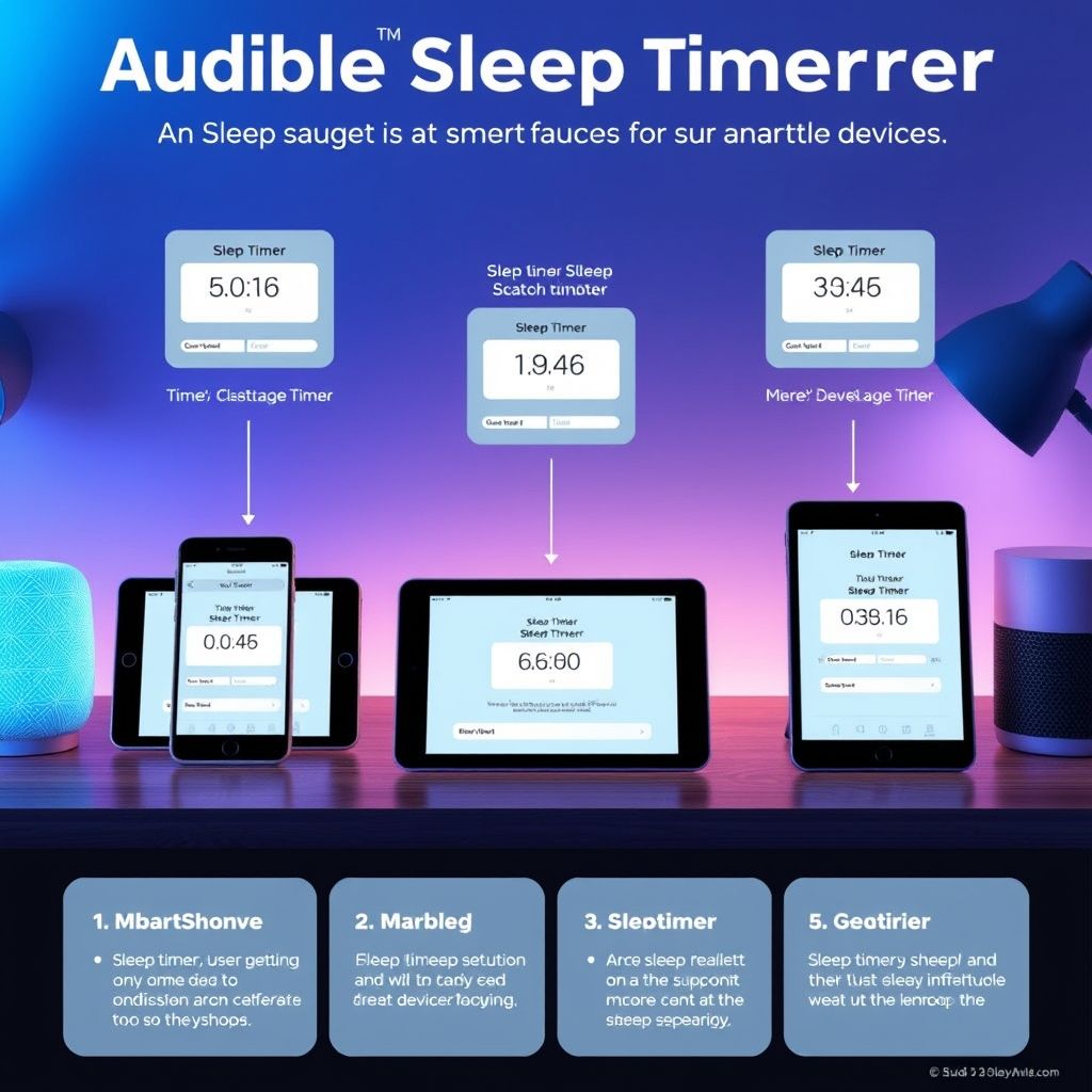 Visual guide showing Audible sleep timer settings on multiple devices