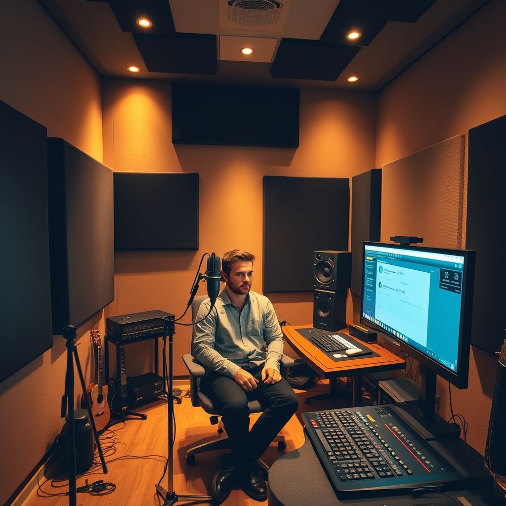 Voice recording session in professional studio