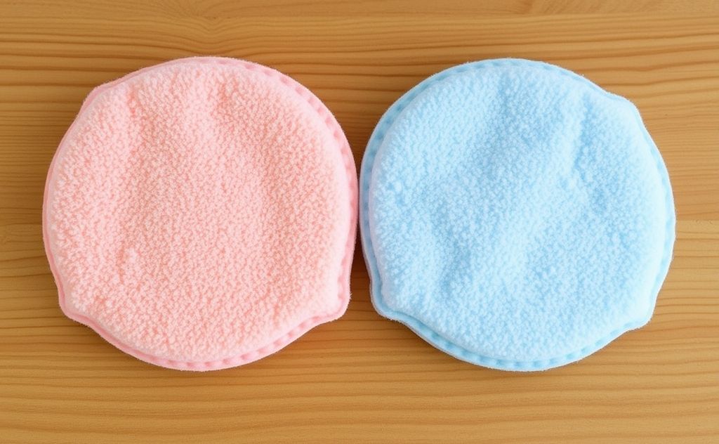 A warm and cool compress side by side on a wooden surface.