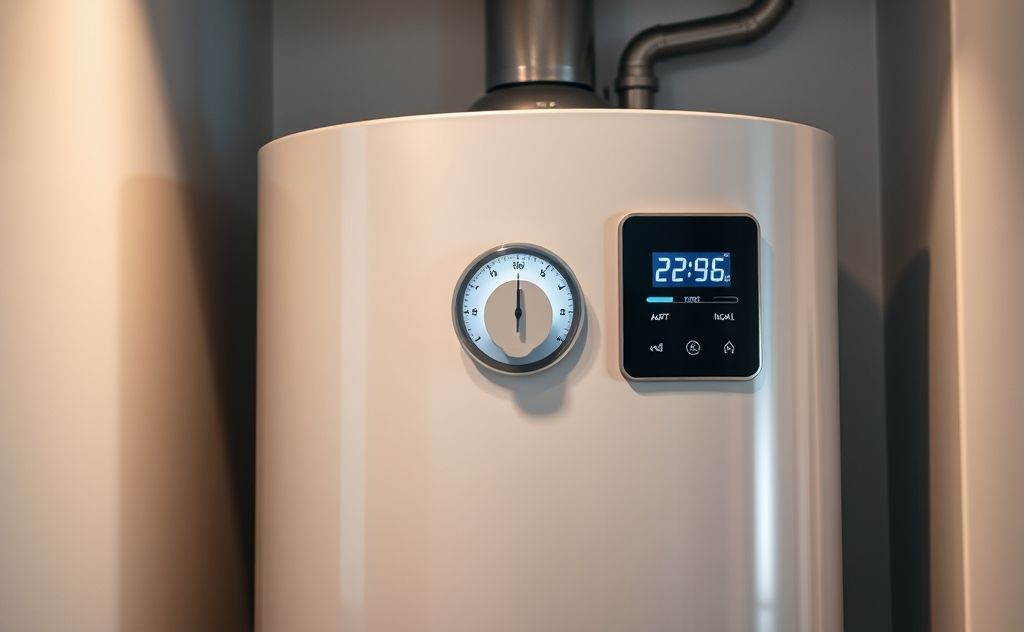 A water heater with a temperature gauge set to optimal levels.
