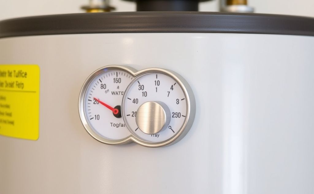 A water heater with a temperature gauge showing optimal settings.
