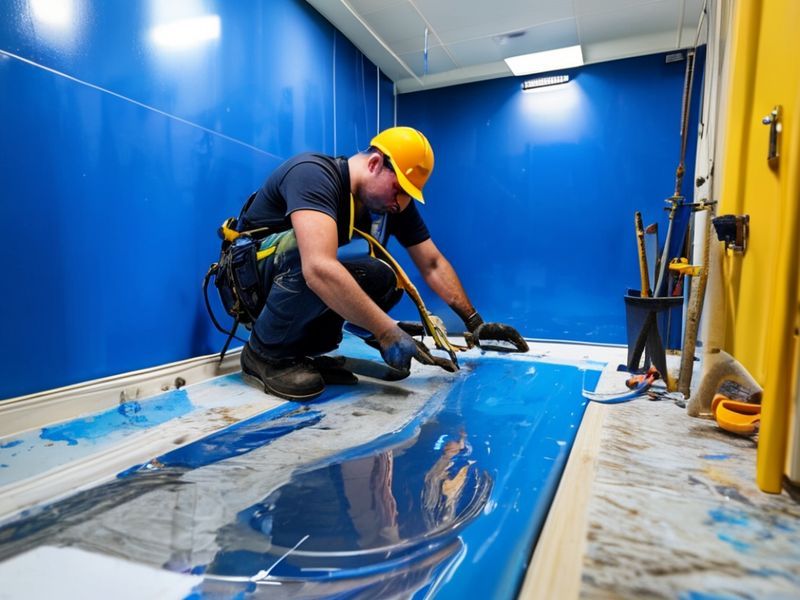 تطبيق العزل المائي على أرضية حمام للحماية من التسربات