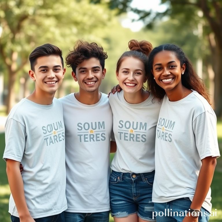 Tim muda memakai kaos seragam custom di luar ruangan